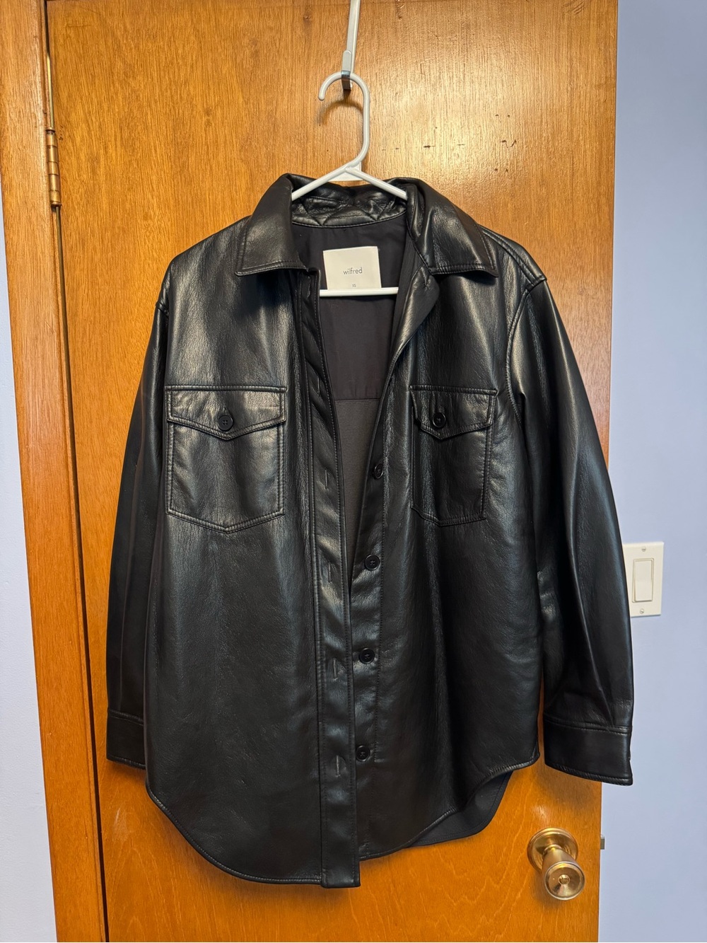 Wilfred Black Faux Leather Shacket with Chest Pockets